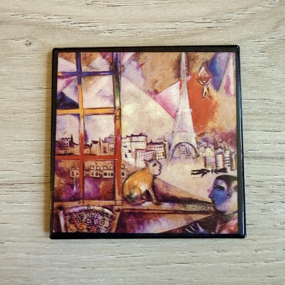 Masterpiece Buttons Other - Mini Mirror Marc Chagall Art "Paris Through The Window" Vintage